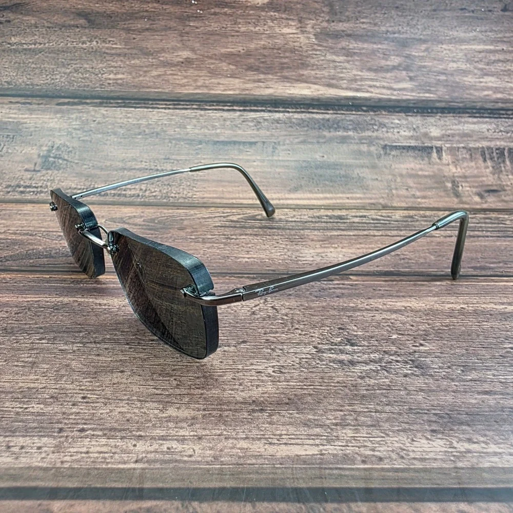 Ray-Ban RB 8502 1000 Titanium Rimless Sunglasses Gunmetal Rectangular Mens Italy